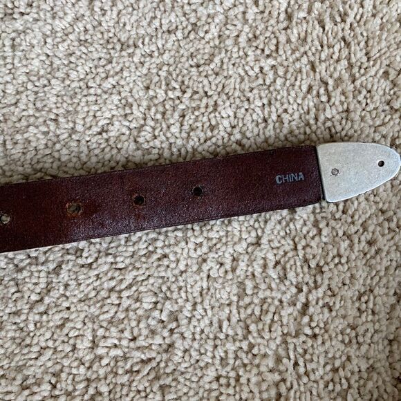 Brown Leather Belt BRIGHTON Braided Silver Medallions and Buckel Size 34 - Picture 7 of 9